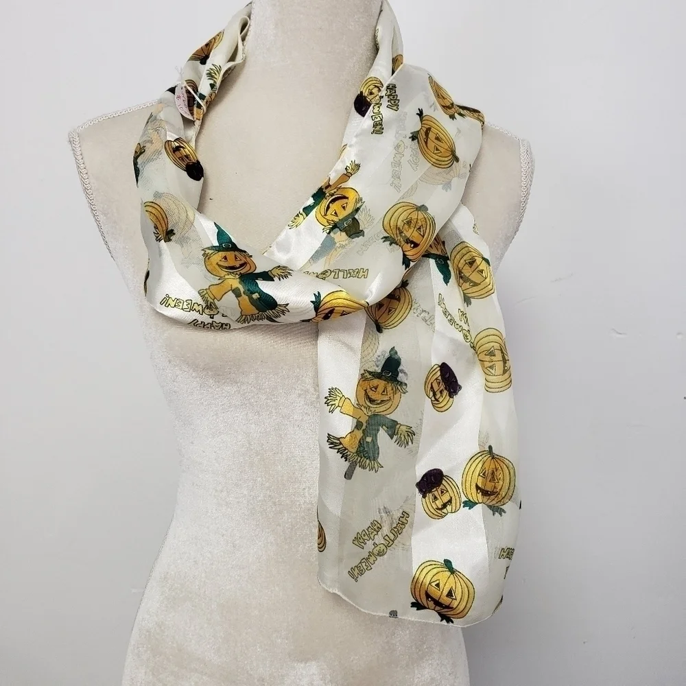 HALLOWEEN Jack o Lantern Scarf cream with orange and green 60